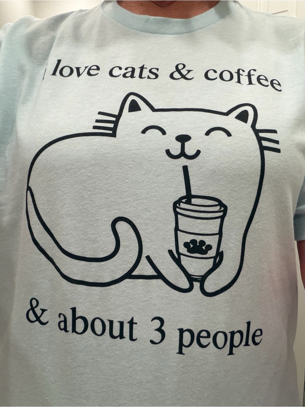 T-shirt NextLevel Apparel ice blue/black graphic “i love cats & coffee XL NWOT